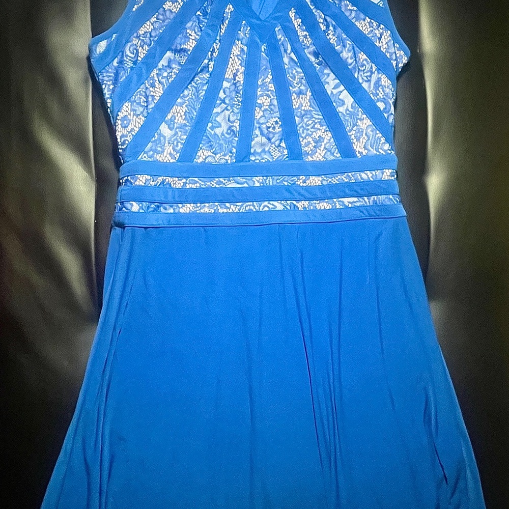 Adrianna Papell Royal Blue Lace Midi Dress